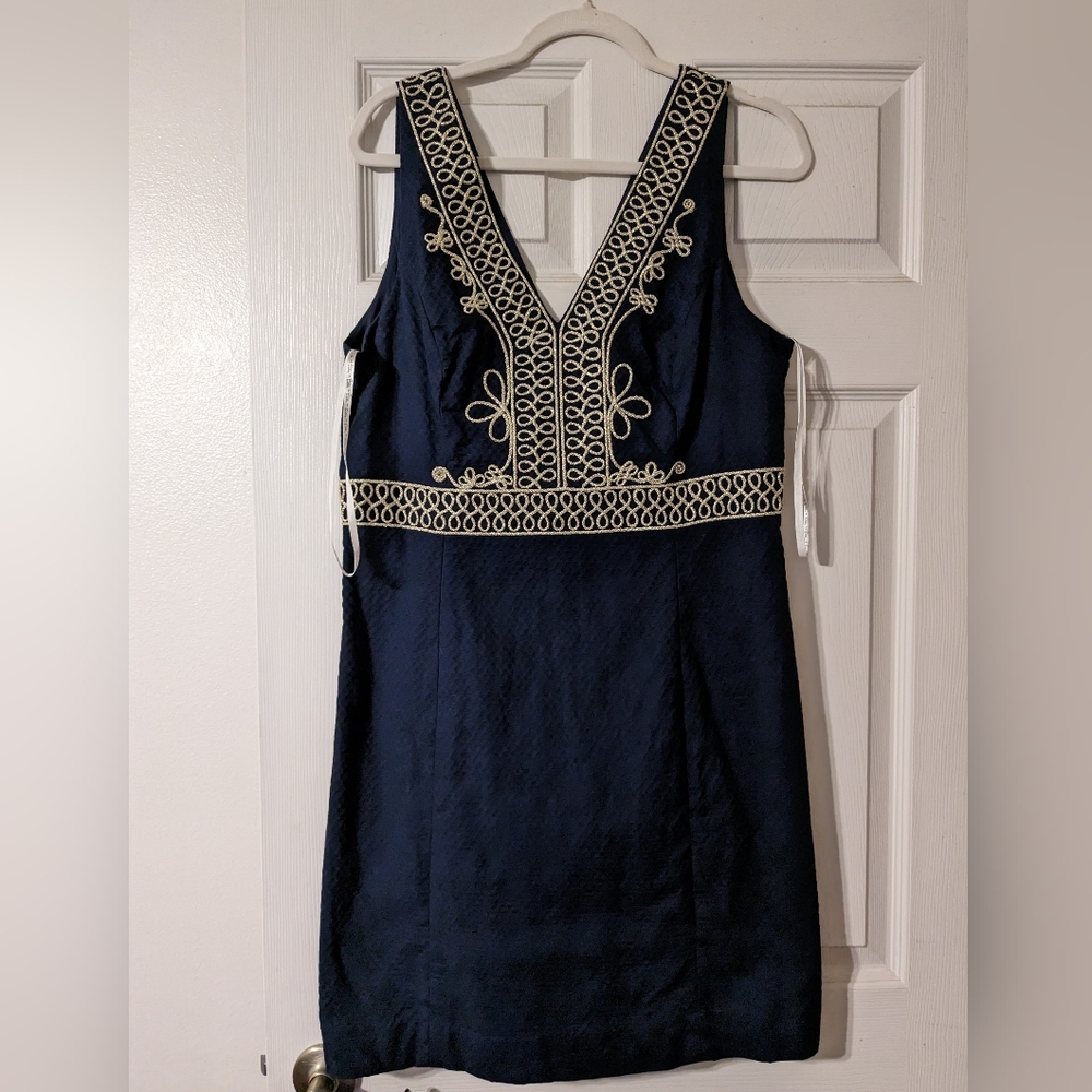 EUC Lilly Pulitzer Navy & Gold Dress Sz 14
